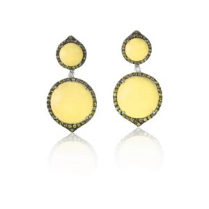 yellow gold and diamond fashion earrings with gemstone halo